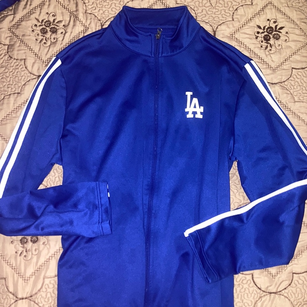 vintage mens blue white striped zip up LA dodgers turtleneck jacket/sweater MLB